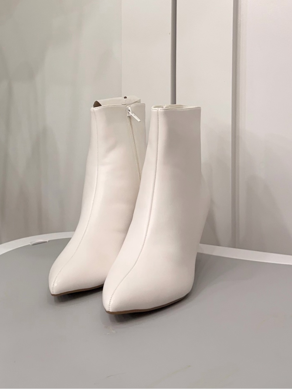 Dream Pairs White Pointed Toe Ankle Booties with Side Zip